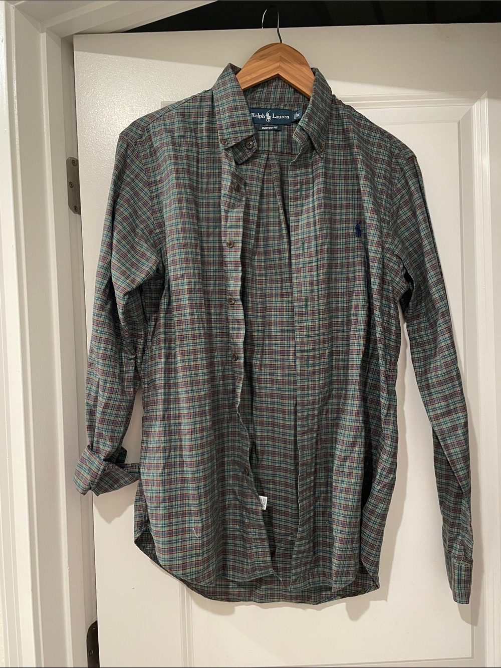 Ralph Lauren Men's Green & Blue Plaid Button-Down Shirt custom fit medium